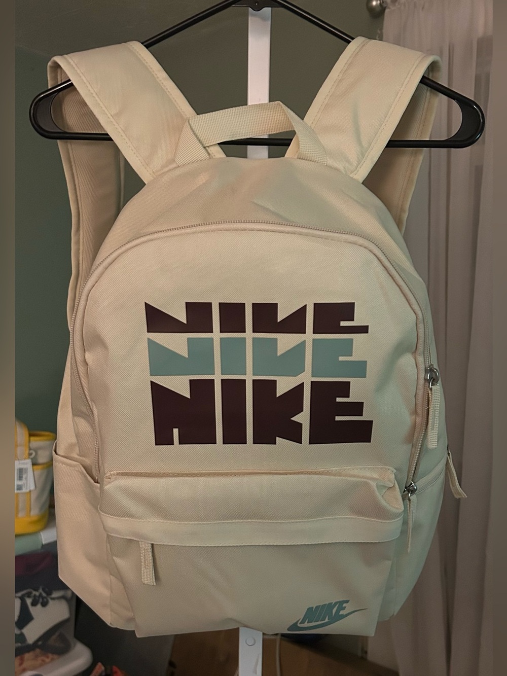 Nike Cream Backpack with Brown and Teal Graphic